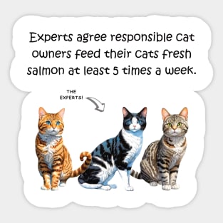 Experts agree responsible cat owners feed their cats fresh salmon at least 5 times a week - funny watercolour cat designs Sticker